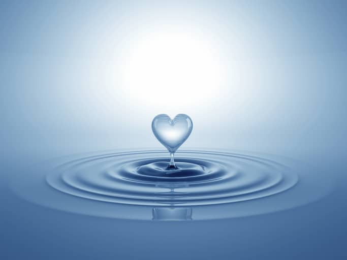 Heart shaped water splash. Conceptual symbol. 3D illustration.